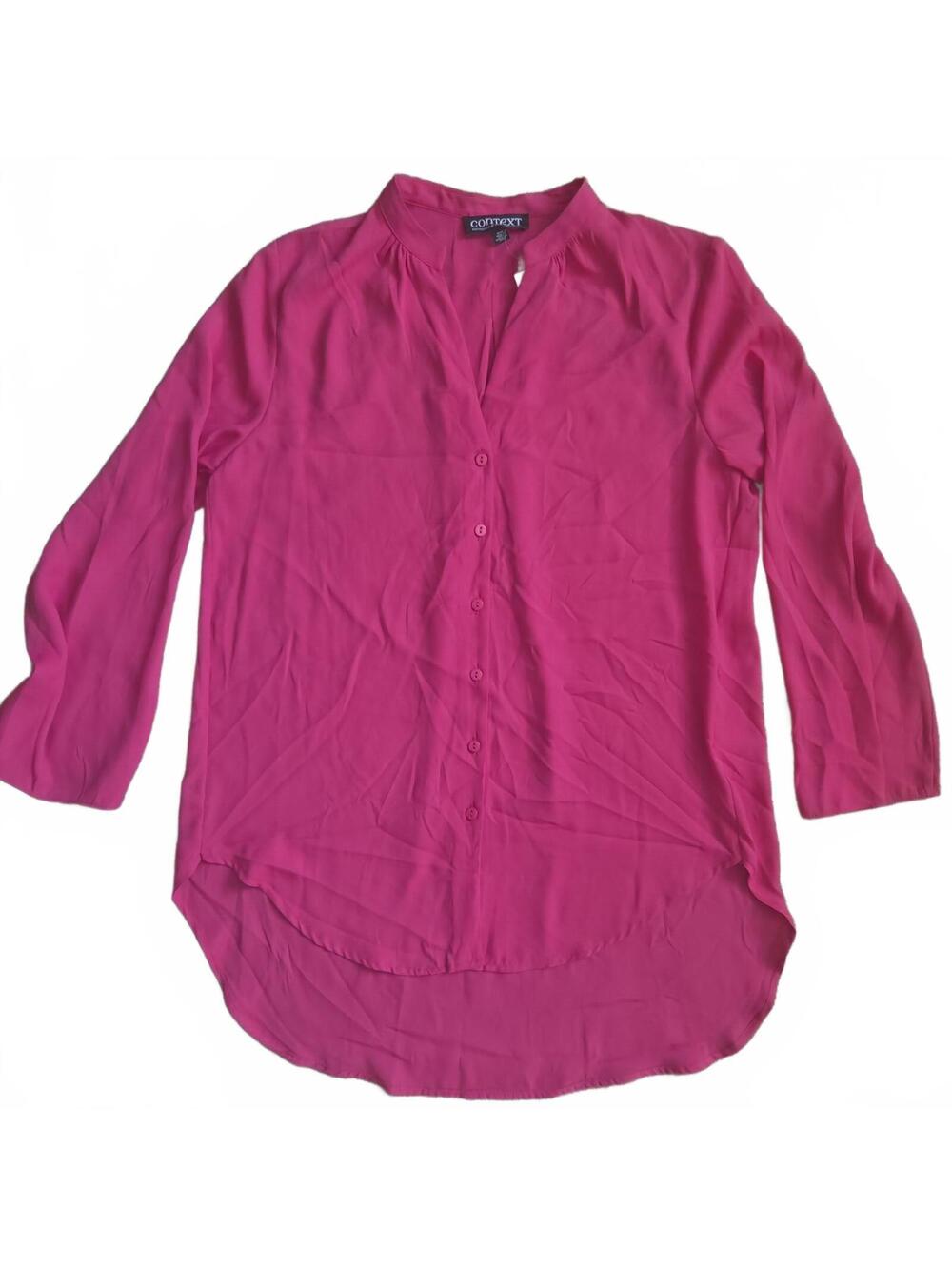 Context Magenta Button-Front Tunic Blouse 3/4 Sleeve Women's Medium